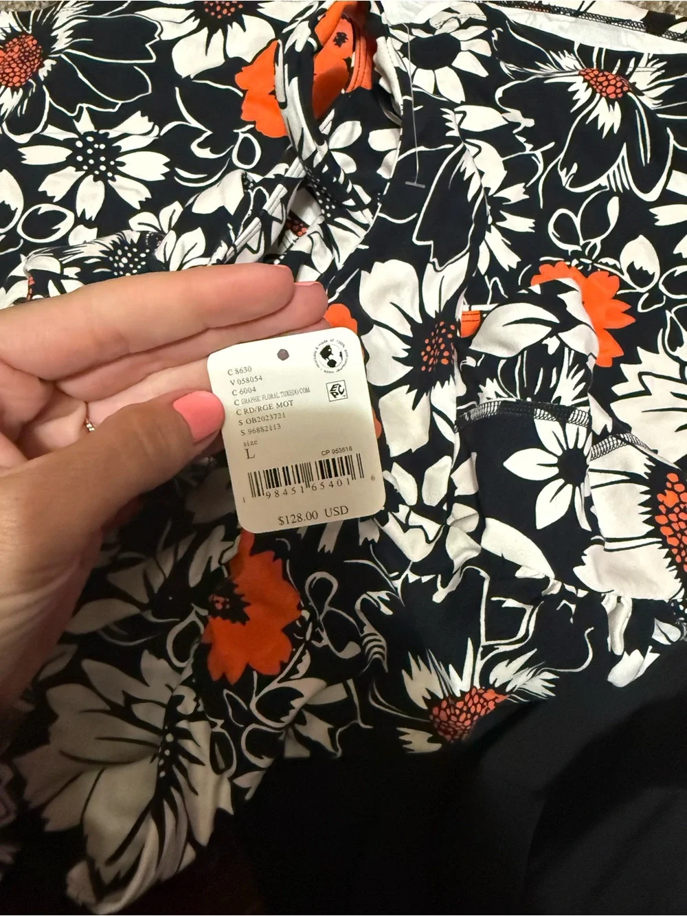 Free People Black Floral Cutout Tank Dress with White and Orange Flowers - Picture 3 of 4